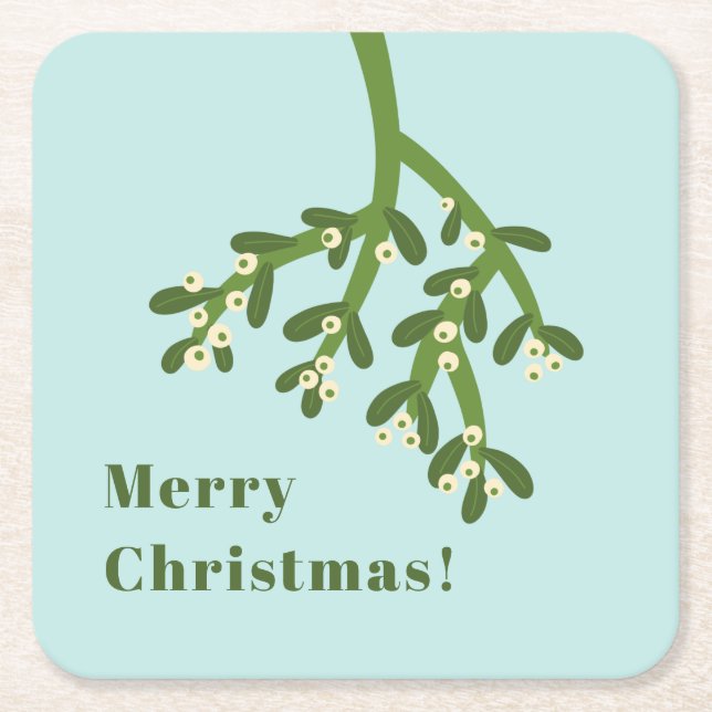 Personalized Mistletoe Christmas Party Square Paper Coaster (Front)