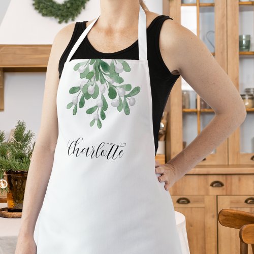 Personalized Mistletoe Greenery Apron