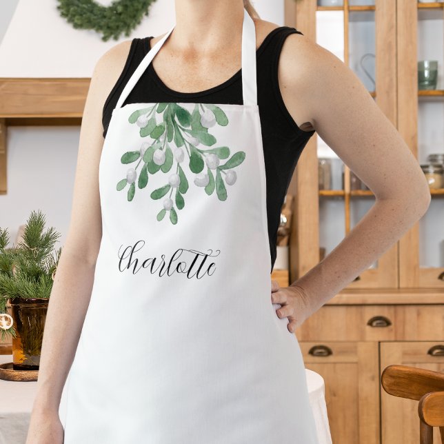 Personalized Mistletoe Greenery Apron (Creator Uploaded)