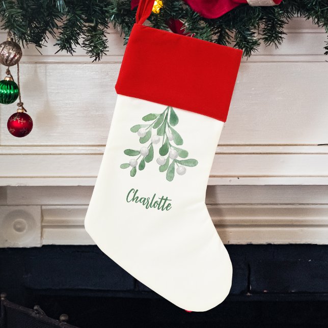 Personalized Mistletoe Greenery Christmas Stocking (Creator Uploaded)