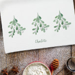 Personalized Mistletoe Kitchen Towel<br><div class="desc">This Christmas kitchen towel is decorated with watercolor mistletoe foliage and berries.
Easily customizable with your name or monogram.
Use the Design Tool to change the text size,  style,  or color.
As we create our artwork you won't find this exact image from other designers.
Original Watercolor © Michele Davies.</div>