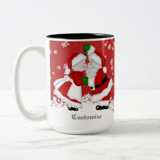 Personalized Mistletoe Santa Two-Tone Coffee Mug (Left)