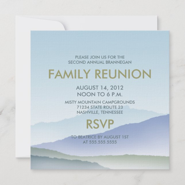 Personalized Misty Mountain Family Reunion Invites (Front)