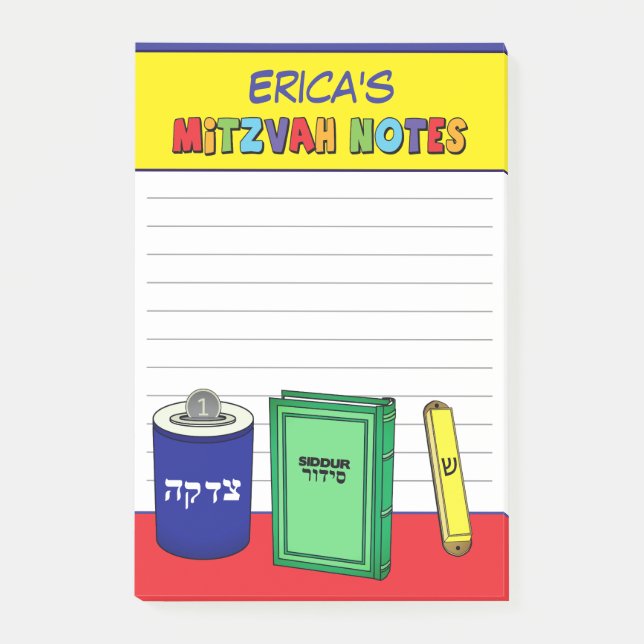 Personalized Mitzvah Items - Yellow  Post-it Notes (Front)