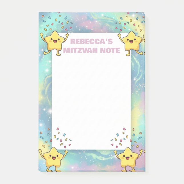 Personalized Mitzvah Note Cute Star Sticky Notepad (Front)