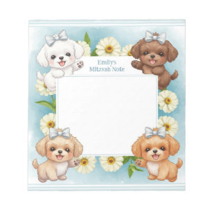Personalized Mitzvah Note Notepad Floral Puppies