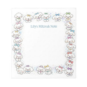 Personalized Mitzvah Note Notepad White Puppy Dogs