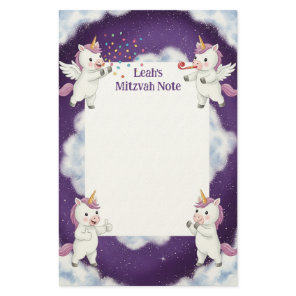 Personalized Mitzvah Notes Purple Pegasus Unicorn Stationery
