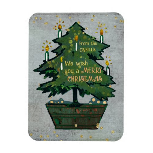 Personalized Mixed Media Retro Christmas Tree Magnet