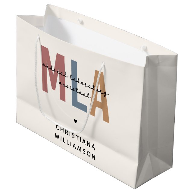 Personalized MLA Medical Laboratory Assistant Large Gift Bag (Front Angled)