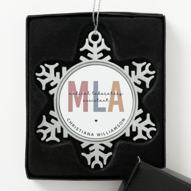 Personalized MLA Medical Laboratory Assistant Snowflake Pewter Christmas Ornament (Box)