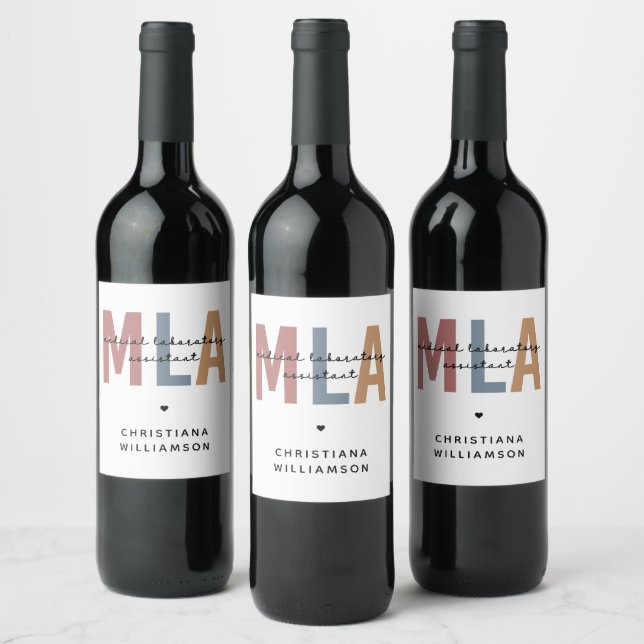Personalized MLA Medical Laboratory Assistant Wine Label (Bottles)