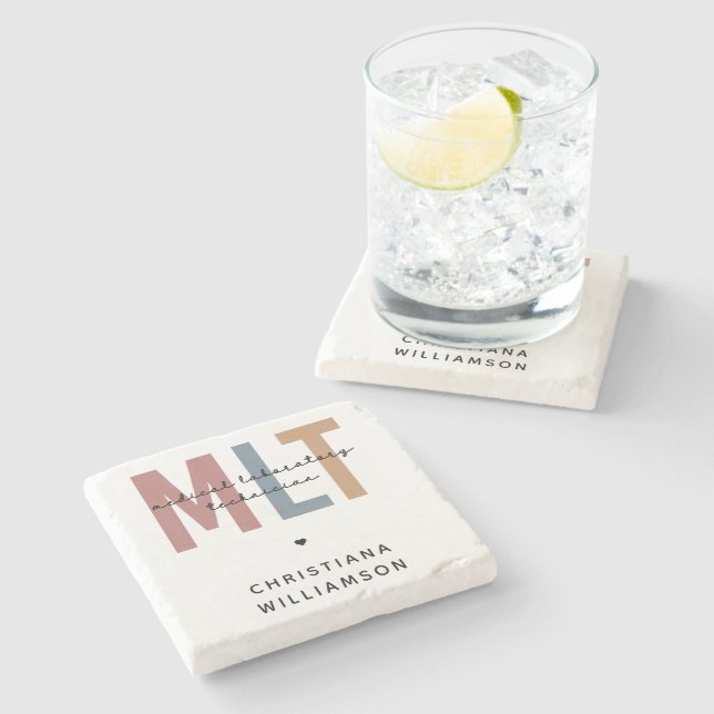 Personalized MLT Medical Laboratory Technician Stone Coaster (Side)