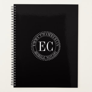 Personalized Mobile Notary Public Seal Logo Black Planner