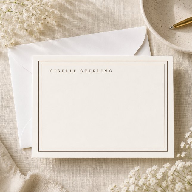 Personalized Mocha Brown Ivory Double Border Note Card (Creator Uploaded)
