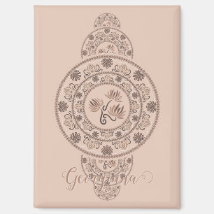 Personalized Mocha Rococo Lotus Ornamental Mandala Magnet