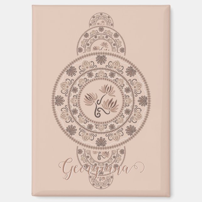 Personalized Mocha Rococo Lotus Ornamental Mandala Magnet (Front)