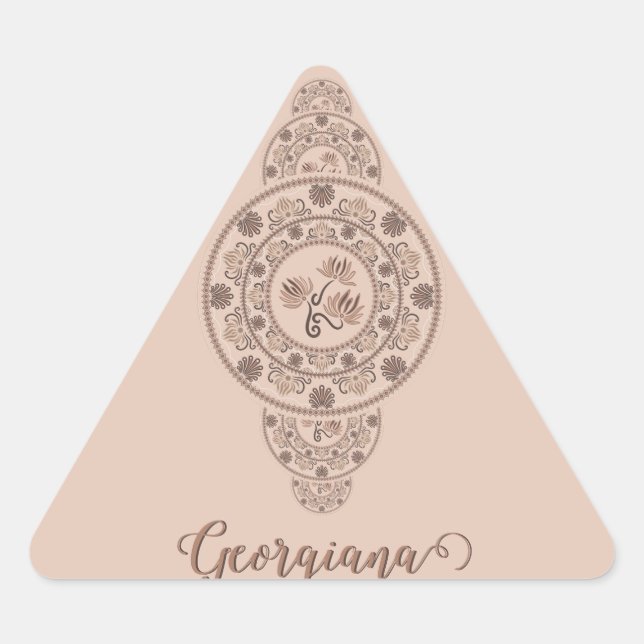 Personalized Mocha Rococo Lotus Ornamental Mandala Triangle Sticker (Front)