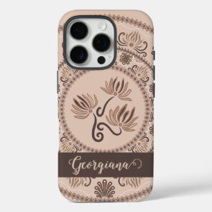 Personalized Mocha Rococo Revival Dot Mandala iPhone 16 Pro Case
