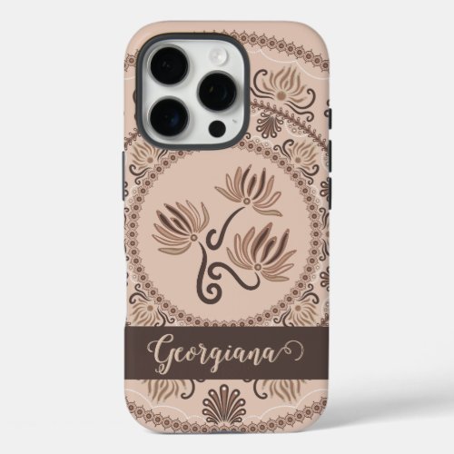 Personalized Mocha Rococo Revival Dot Mandala iPhone 16 Pro Case