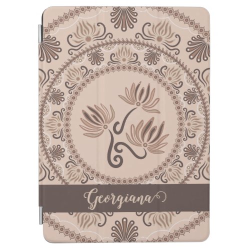 Personalized Mocha Rococo Revival Dot Mandala iPad Air Cover