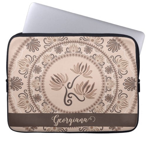 Personalized Mocha Rococo Revival Dot Mandala Laptop Sleeve