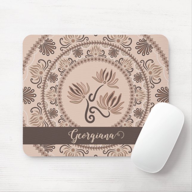 Personalized Mocha Rococo Revival Dot Mandala Mouse Pad (With Mouse)