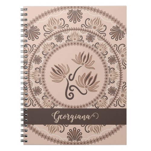 Personalized Mocha Rococo Revival Dot Mandala Notebook