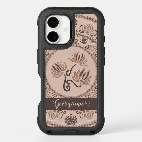 Personalized Mocha Rococo Revival Dot Mandala iPhone 16 Case
