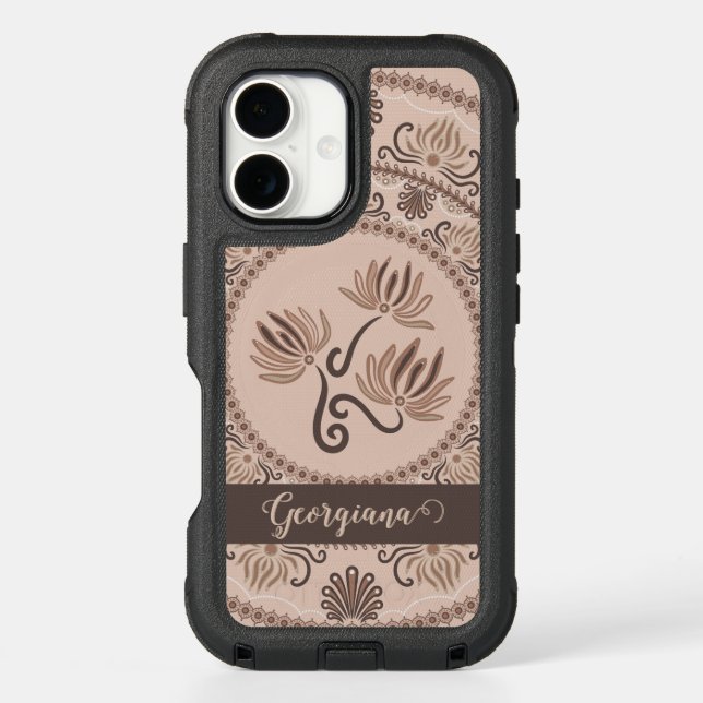 Personalized Mocha Rococo Revival Dot Mandala Otterbox iPhone Case (Back)