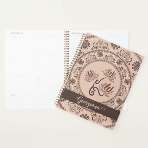 Personalized Mocha Rococo Revival Dot Mandala Planner