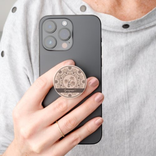 Personalized Mocha Rococo Revival Dot Mandala PopSocket