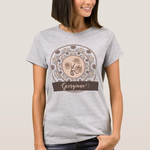 Personalized Mocha Rococo Revival Dot Mandala T-Shirt