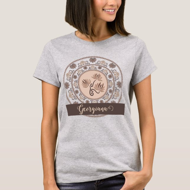 Personalized Mocha Rococo Revival Dot Mandala T-Shirt (Front)
