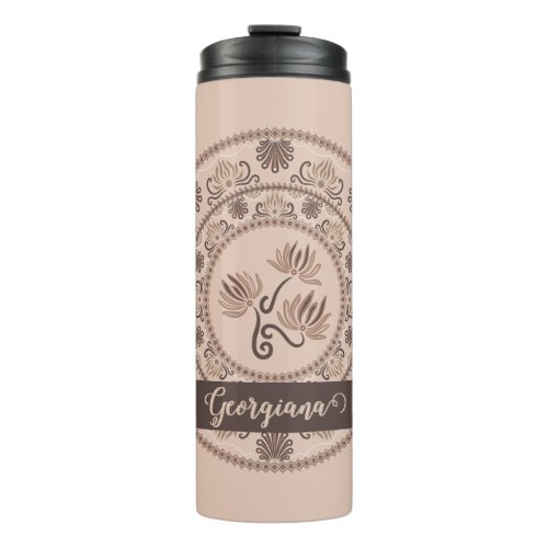 Personalized Mocha Rococo Revival Dot Mandala Thermal Tumbler