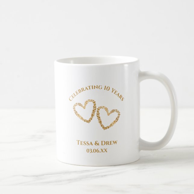 Personalized Modern 10th Wedding Anniversary Gift Coffee Mug (Right)