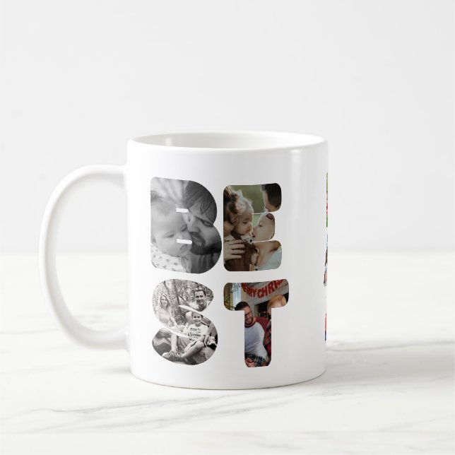 Personalized modern 11 photo Best dad ever Fathers Coffee Mug (Left)