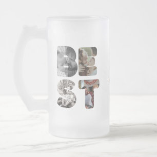 Personalized modern 11 photo Best dad ever Fathers Frosted Glass Beer Mug