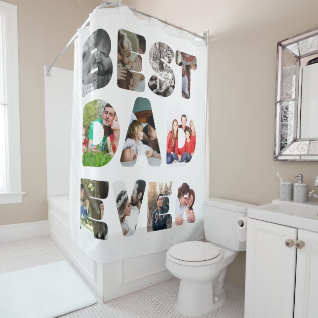 Personalized modern 11 photo Best dad ever Shower Curtain (In Situ)