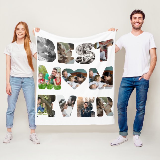 Personalized modern 11 photo Best mom ever Fleece Blanket (In Situ)