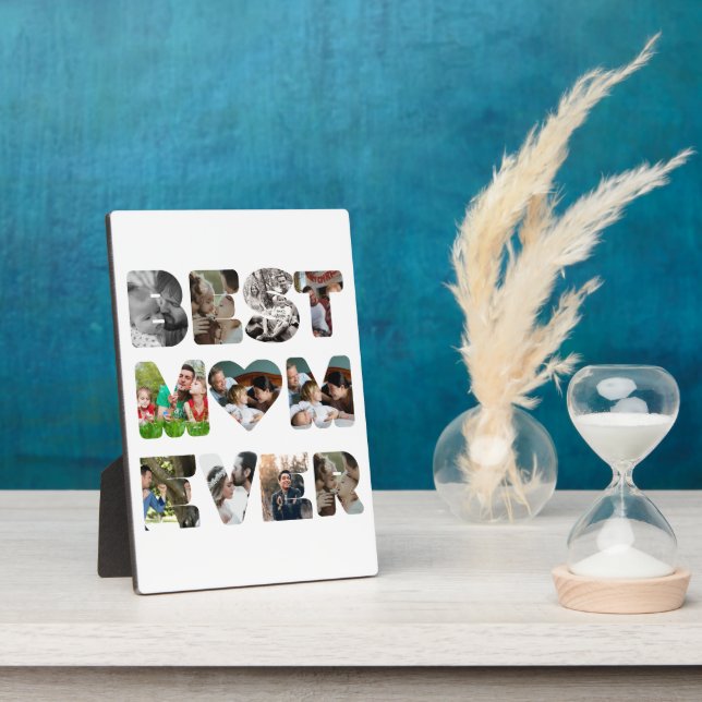 Personalized modern 11 photo Best mom ever Plaque (Side)