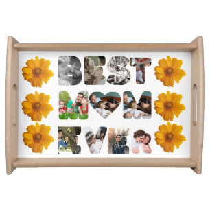 Personalized modern 11 photo Best mom ever Serving Tray
