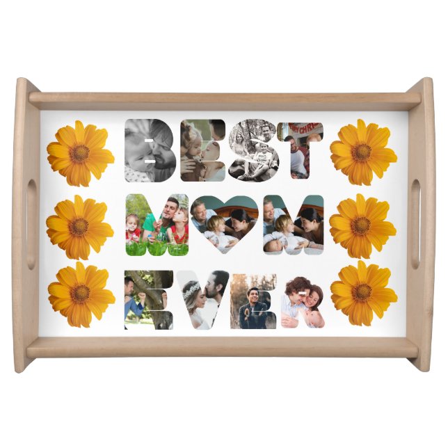 Personalized modern 11 photo Best mom ever Serving Tray (Front)