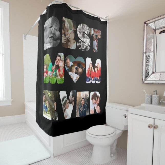 Personalized modern 11 photo Best mom ever Shower Curtain (In Situ)