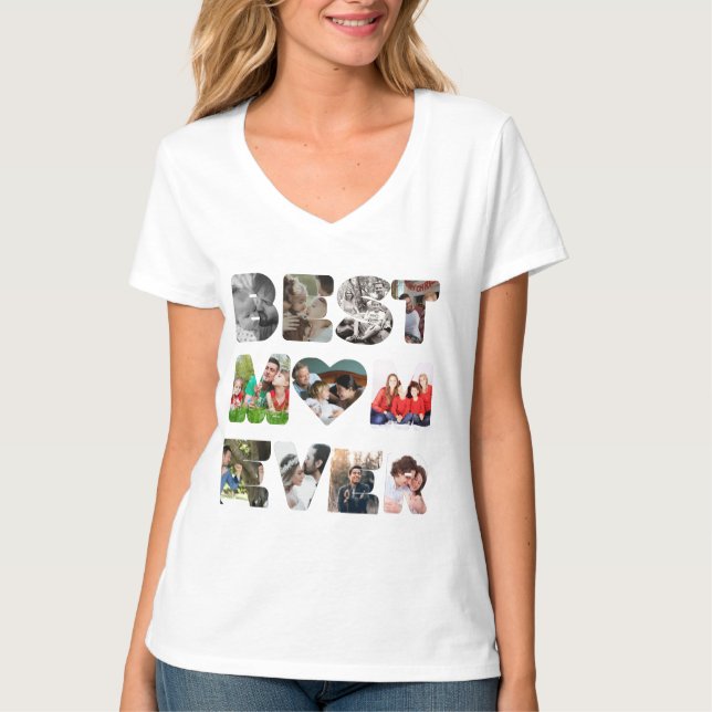 Personalized modern 11 photo Best mom ever T-Shirt (Front)