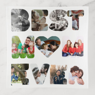 Personalized modern 11 photo Best mom ever Trinket Tray