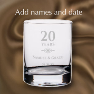 Personalized Modern 20th Wedding Anniversary Gift Rocks Glass