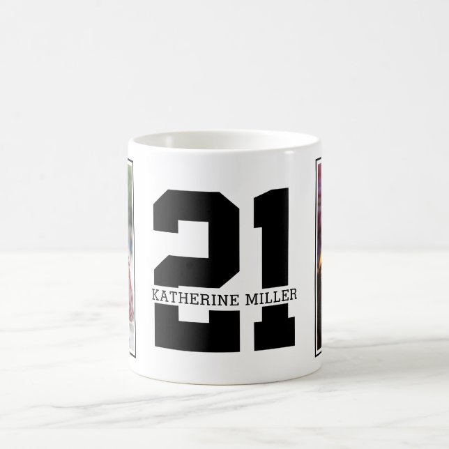 Personalized Modern 21st Birthday Photo Coffee Mug (Center)