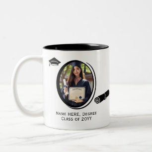Personalized Modern 2-Photo Graduation Diploma Cap Two-Tone Coffee Mug