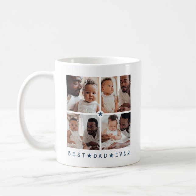 Personalized Modern 4-Photo 'Best Dad Ever' Coffee Mug (Left)
